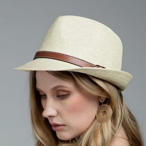 BellanBlue Cream Fedora Hat with Brown Accent